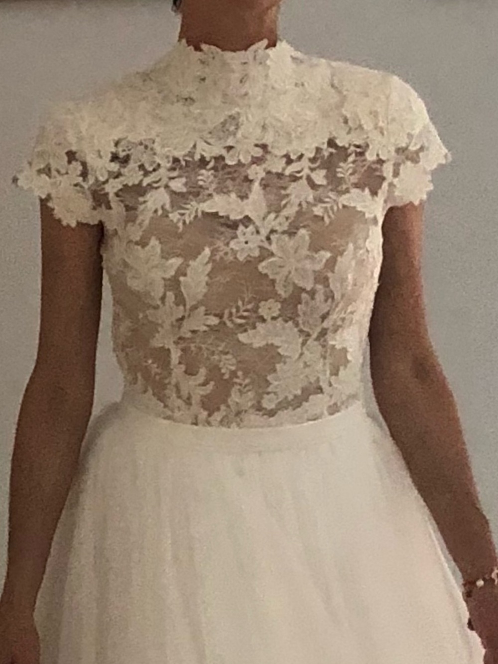 Handmade for Wedding Women's Lace Overlay Short Sleeve Top in Ivory